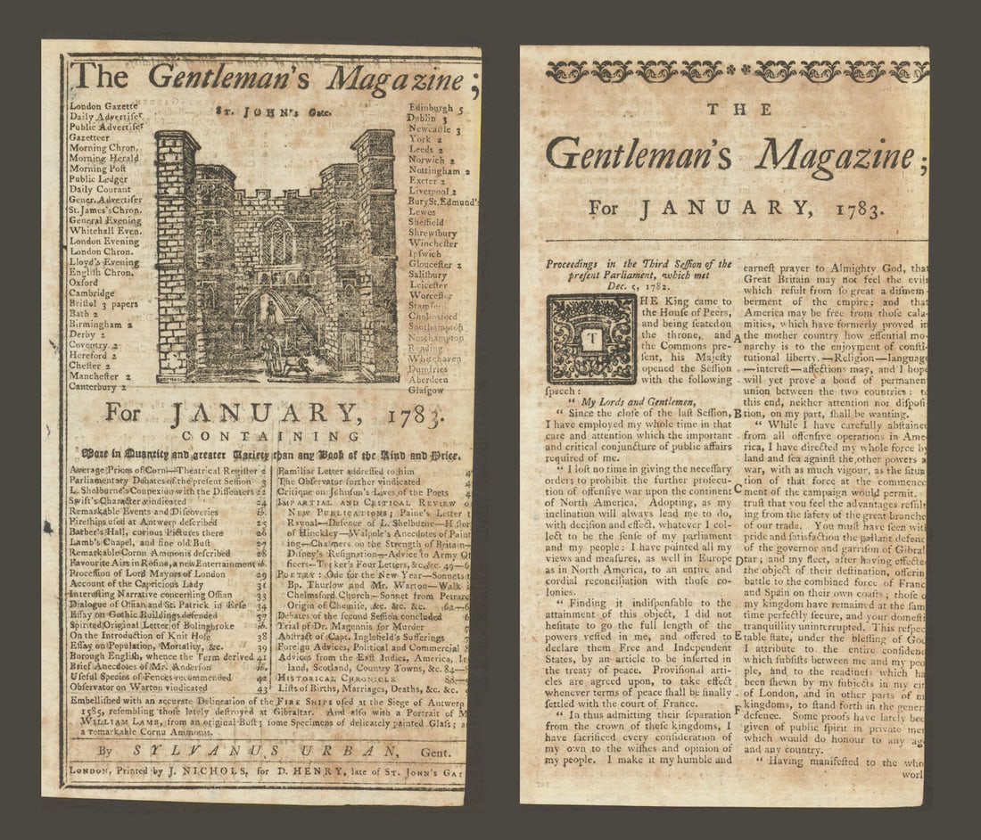 American Revolutionary War King George III concession speech Gent's Mag Jan 1783 (1 of 1)