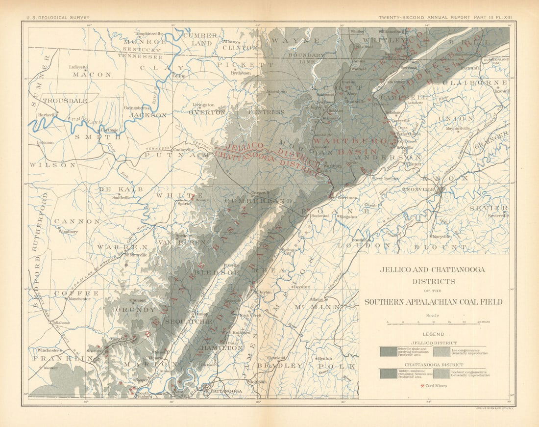Southern Appalachian Coal Field, Jellico & Chattanooga, Tennessee. USGS 1902 map (1 of 1)