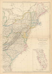 The United States of North America. USA Atlantic States. LOWRY 1859 old map: CAPTION PRINTED BELOW PICTURE: The United States of North America. Atlantic States and Valley of the Mississippi. (in two sheets) [East Sheet] DATE PRINTED: 1859 IMAGE SIZE: Approx 52.5 x 37.0cm, 20.7