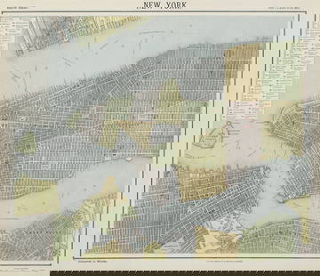 NEW YORK CITY town map plan. Midtown/Upper Manhattan Brooklyn. LETTS 1884: TITLE/CONTENT OF MAP: 'New York South Sheet' DATE PRINTED: 1884 IMAGE SIZE: Approx 35.5 x 41.5cm, 14 x 16.25 inches (Large) TYPE: Antique colour atlas map CONDITION: Good; suitable for framing.