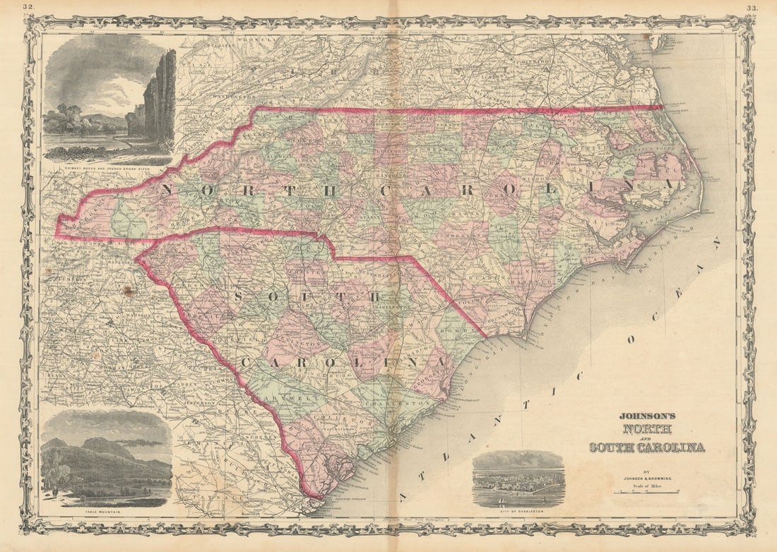 Johnson's North & South Carolina showing counties. US state map 1861 old (1 of 1)