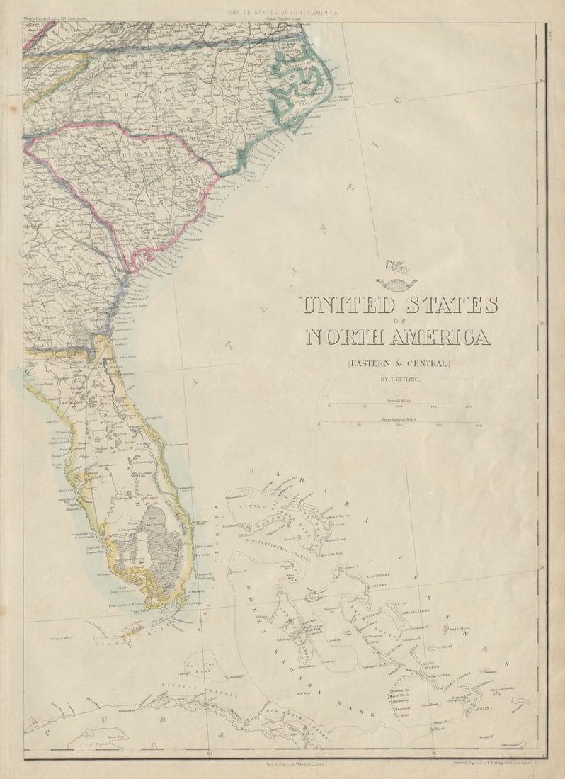 USA SOUTH EAST. Florida Georgia Carolina coast Bahamas. ETTLING 1862 old map (1 of 1)