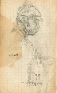 Vintage Pencil Original Drawing signed Portrait Man, Beret: Title: Vintage Pencil Original Drawing signed Portrait Man, Beret Description: Watercolor on paper 14,5 x 8,5 cm folds, stains Reserve: $40.00 Shipping: Domestic: Flat-rate of $17.