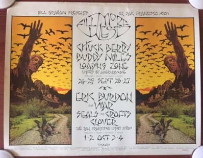 Chuck Berry At Fillmore (1970) 22x28 US Concert Poster - 1st Print: Chuck Berry At Fillmore (1970) 22x28 US Concert Poster - 1st Print, Please refer to the attached photos to determine the condition of this original vintage item. Note: LB means Linen Backed. Ready for