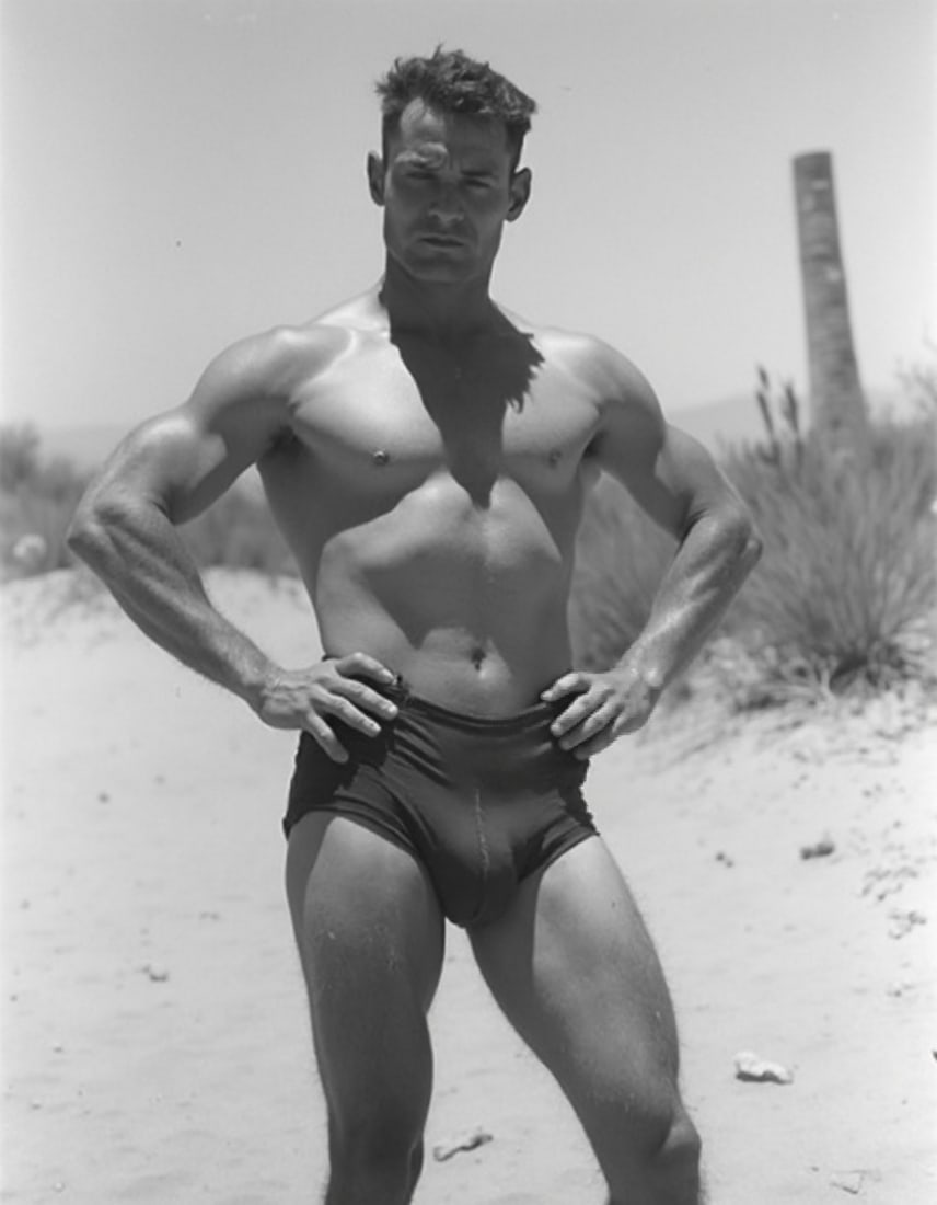 Timeless Elegance: Vintage Beefcake Gicleee Print of Classic Muscle Aesthetics: Step into the golden age of physique photography with our exquisite Vintage Beefcake Elegance custom Giclee prints. These stunning 8"x10" black-and-white fine art prints serve as a celebration of male