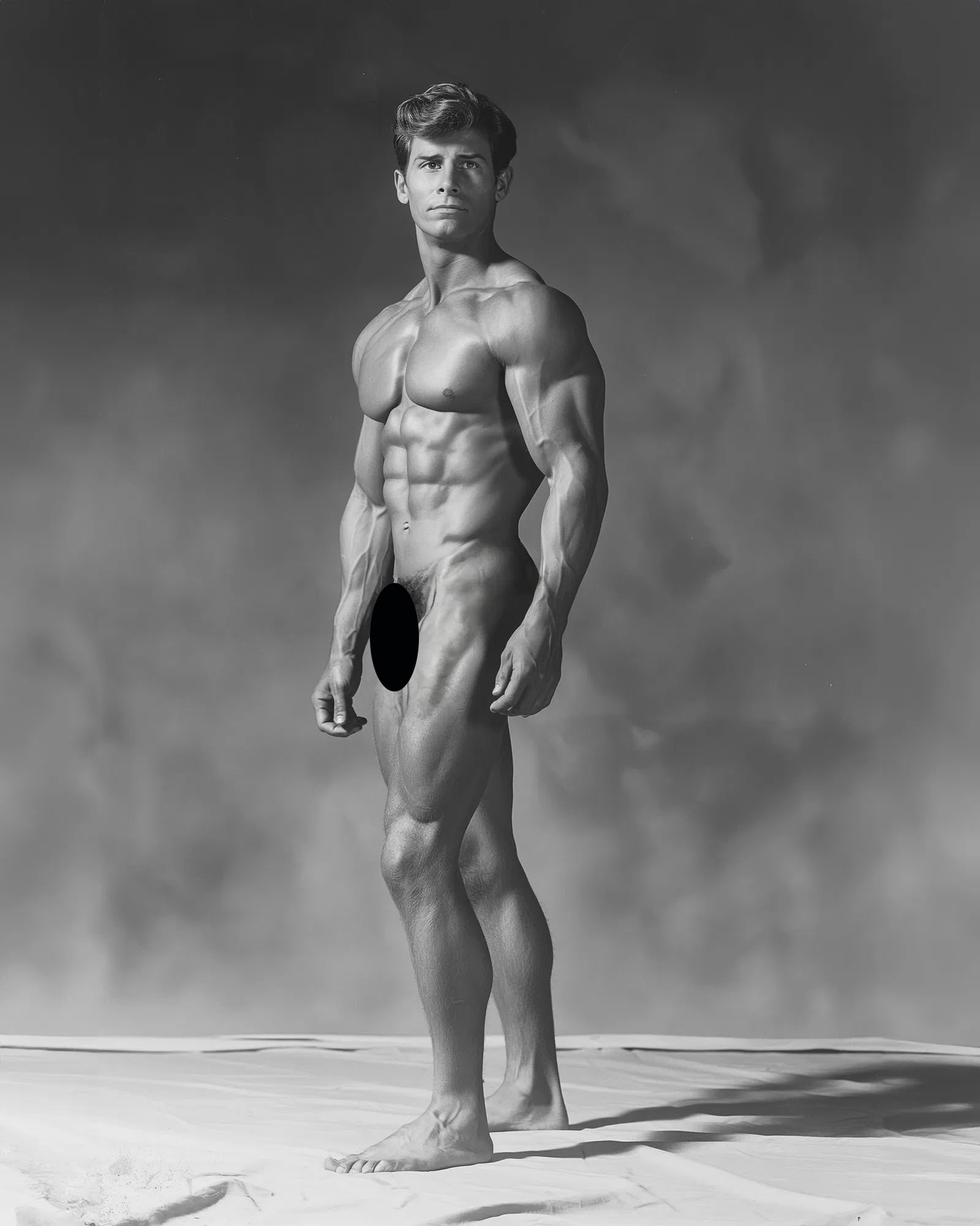 Vintage Beefcake Elegance: Timeless Black-and-White Giclee Prints of Male Beauty: Immerse yourself in the captivating world of vintage beefcake photography with our stunning collection of 8"x10" Giclee prints. These exquisite black-and-white prints feature muscular male forms, perf