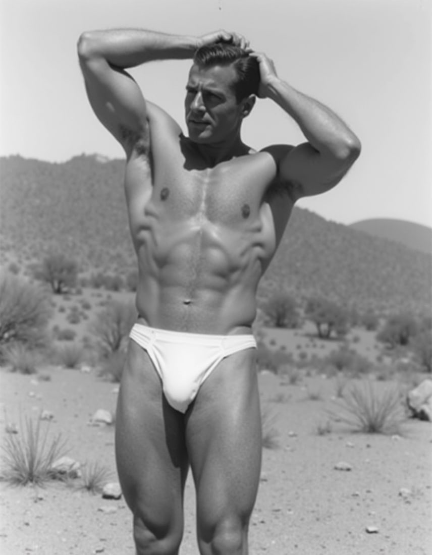Vintage Beefcake Elegance ? Timeless 8"x10" Black-and-White Giclee Print: Step into a celebration of masculine beauty with our exquisite Vintage Beefcake Elegance collection. This custom 8"x10" Giclee print captures the essence of the golden age of physique photography, sho