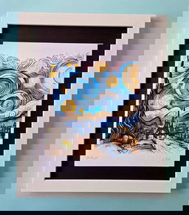 AIDAN FLUX | Hand Signed Authentic LtdED Print Framed Starry Night in Paris COA: This is a one-of-a-kind Hand Signed Authentic Giclee by AIDAN FLUX. From his Series " Universal Icons" The artist has created a stunning piece of art that features a powerful message about women's emp