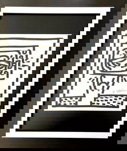 Keith Haring | Vintage Print Signed | Mounted & Framed in White | Buy it Now!: Up for Auction this Beautiful and Scarce Vintage 1989 Offset Lithograph after Keith Haring Stamp Signed Art Print is about 8 X 8 in. This piece is mounted on a 11 x 14 in. black acid free black board.