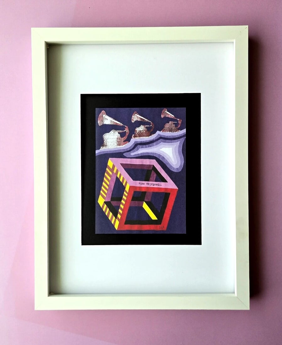 Pedro Friedeberg Signed Print 16x12" – Psychedelic Music Box in Space (1 of 2)