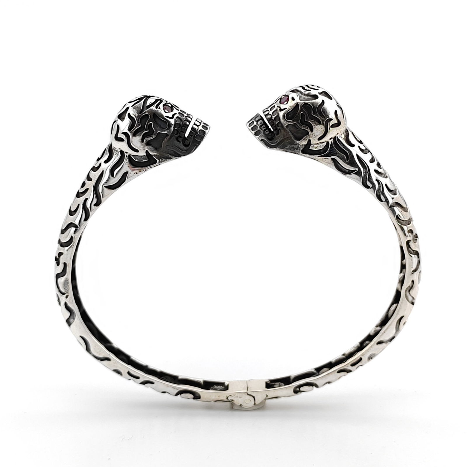 925 Sterling Silver Skull Men's Bracelet with Red Zircons (1 of 10)