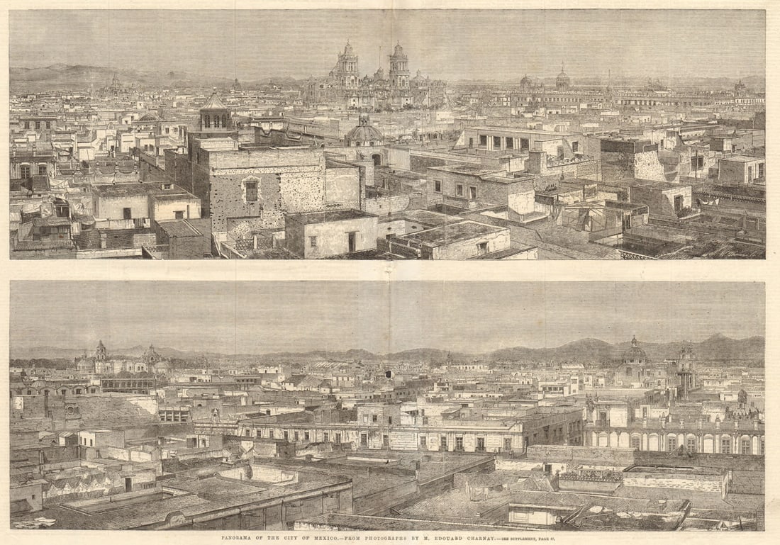 Panorama of the city of Mexico - from photographs by M. Edouard Charnay 1863