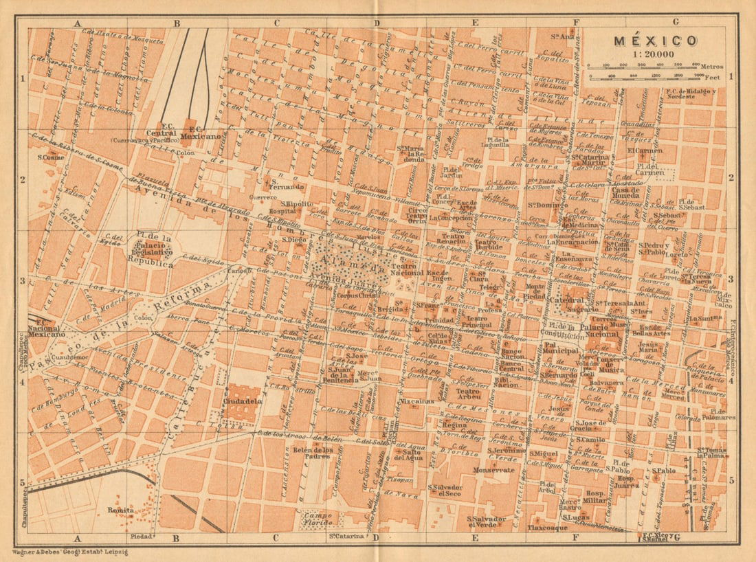 MEXICO CITY. MÉXICO antique town ciudad plan mapa. BAEDEKER 1904 old (1 of 1)