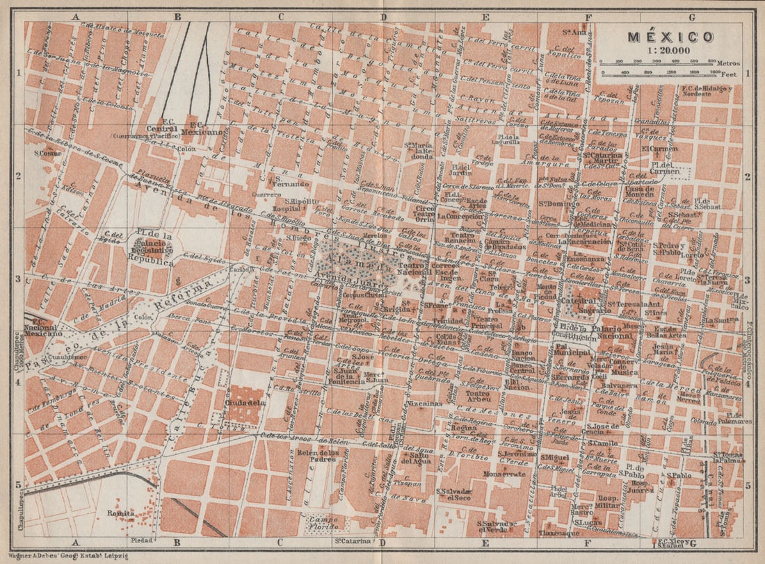 MEXICO CITY. MÉXICO antique town ciudad plan mapa. BAEDEKER 1909 old (1 of 1)