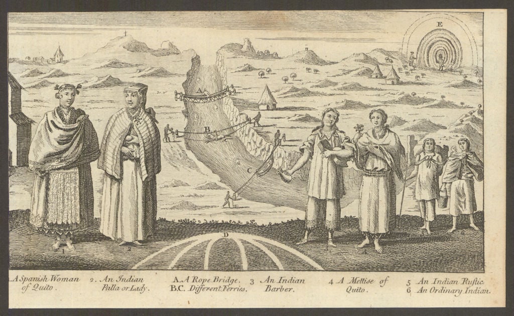 Inhabitants & dress of Peru. Rope Bridge river crossings. Quito woman 1749 (1 of 1)