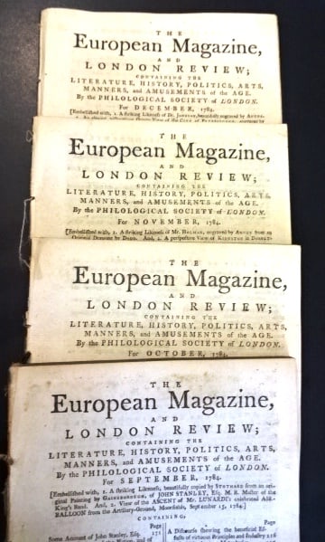 1784 Four Issues European Magazine London (1 of 3)