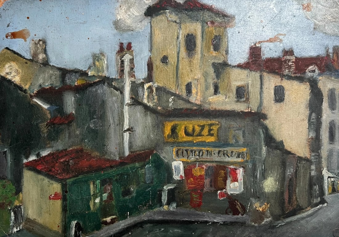 Antique Original Painting Cityview Landscape signed 1945: Oil on isrorel 23 x 33 cm / 9.05 x 12.99 inches signed Reserve: $150.00 Shipping: Domestic: Flat-rate of $35.00 to anywhere within the contiguous U.S. International: Foreign shipping rates are determi