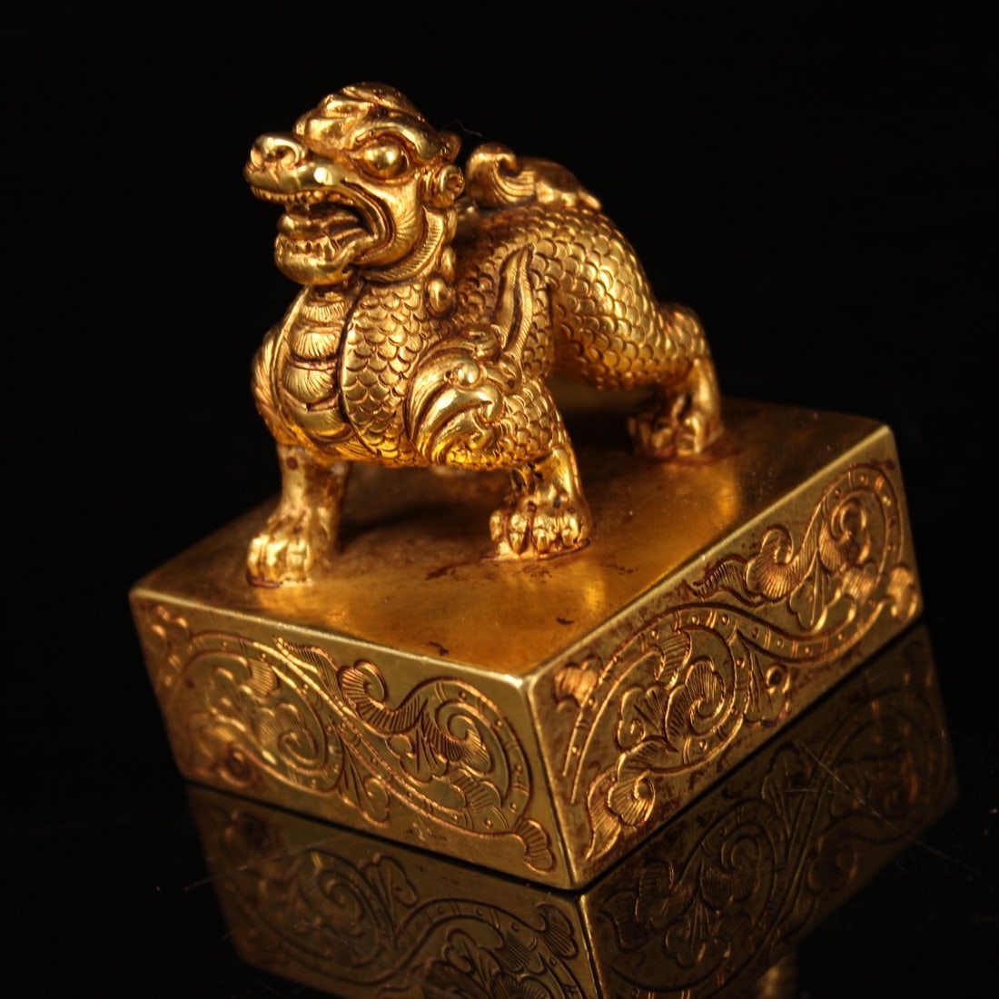 Vintage Chinese Gilt Gold Bronze Kylin Seal (1 of 9)