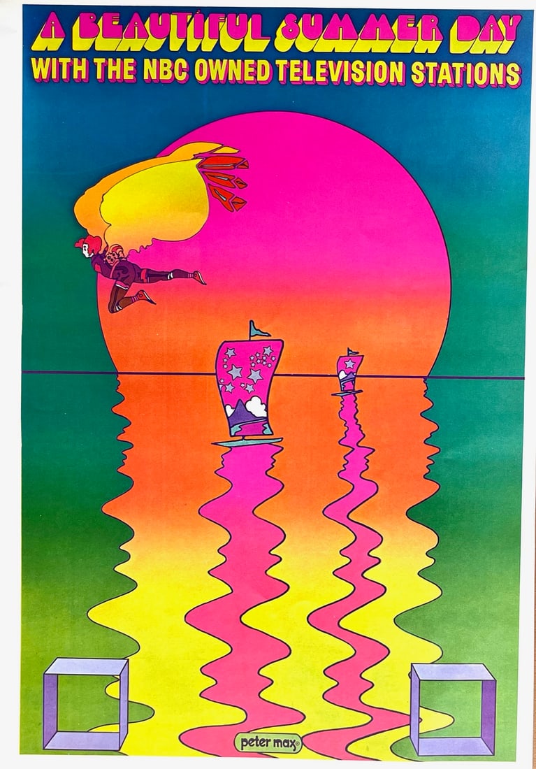 Peter Max Pop Art Poster 23 NBC 1970: Artist: Peter Max Country: Germany / USA Title: NBC Medium: Offset Paper Size: 16.5 x 11 inch Marks: Not signed not numbered Published: 1970 Peter Max Poster Corp. Provenance: Peter Max Poster B