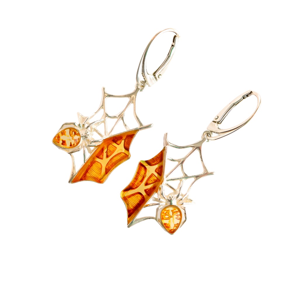 Baltic Amber Handmade Spiderweb Dangle Earrings in 925 Sterling Silver (1 of 6)