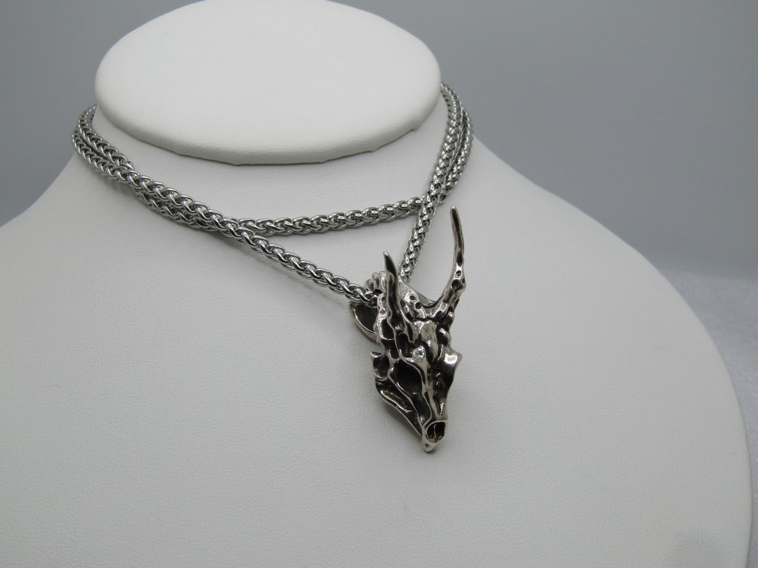Vintage Cattle Skull Necklace, 22", Unisex. 1990's (1 of 9)