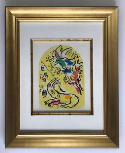 Marc Chagall framed Sketch for Naphtali Lithograph 1962: Title: Sketch for Naphtali Artist: Marc Chagall Country: Russia /France Medium: Lithograph Marks: Not signed, not numbered Printed: 1962 by Mourlot France Paper Size: 13.50 x 9.50 inch 