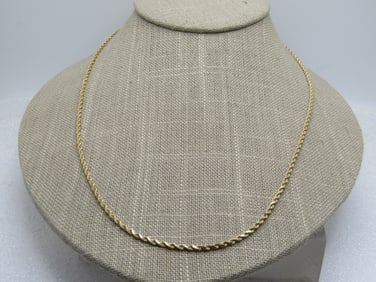 Vintage 14kt Gold Rope Chain Necklace, 2mm, 20", 1960's-1970's, Side Lock
