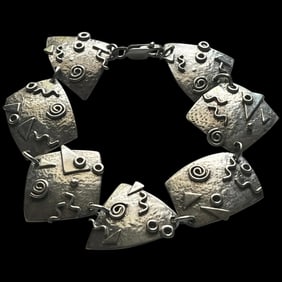 Estate Artisan Handmade Sterling Silver Multi Disk Bracelet