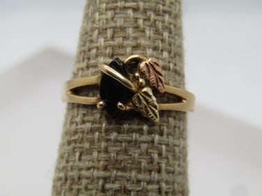 Vintage Black Hills Gold Onyx Ring, Sz. 7, Signed Landstrom, 1980's