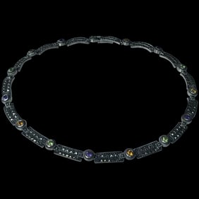 Estate Sterling Silver Marcasite and Gemstone Necklace