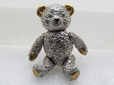 Vintage Two-Tone Jointed Bear Pendant/Brooch, 1980's