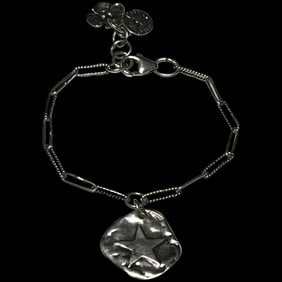 Estate Sherry Tinsman Double Sided Heart and Star Charm Bracelet on Paperclip Chain