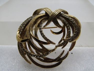 Vintage Monet Curved & Looped Brooch, Rhinestones Too. 1960's, Abstract & Mod Design.