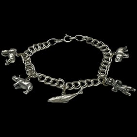 Vintage Sterling Silver Animal Themed Charm Bracelet