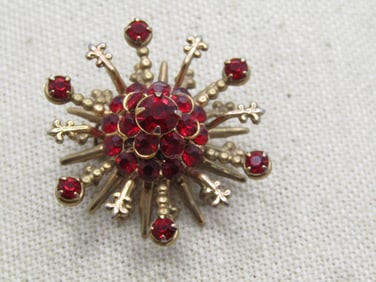 Vintage Red Rhinestone Tiered Brooch, 1940's-1950's