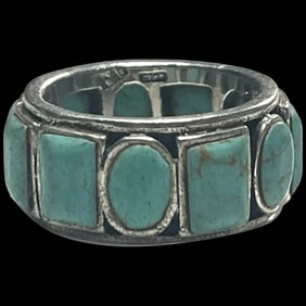 Estate Sterling Silver Turquoise Eternity Band