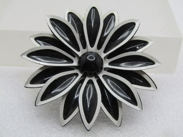Vintage Black & White Blossom Brooch, 1960's, 2.5"