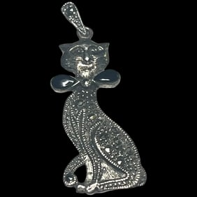 Vintage Sterling Silver Marcasite Cat Pendant/Charm