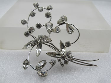 Vintage Clear Rhinestone Floral Stem Brooch, 1960's, 3"
