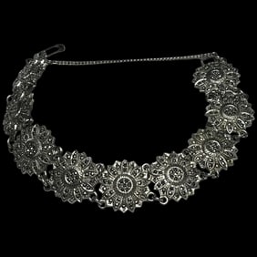 Vintage Marcasite Floral Link Sterling Silver Bracelet