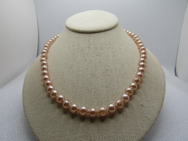 Vintage Blush Faux Pearl Necklace, 8mm 24", 1940's-1950's