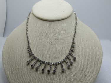 Vintage Clear Rhinestone Drop Neckace 15", 1960's