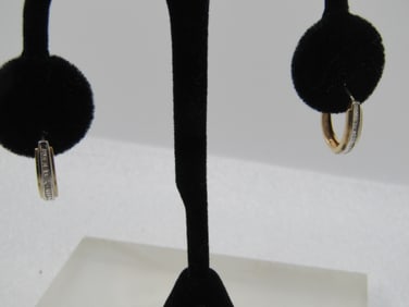 Vintage 10KT Diamond Hoop Earrings, Signed ZEI, Pierced