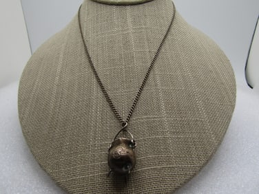 Vintage Sterling Pot of Gold Clover Necklace, 1901, Signed J C & S, 16"