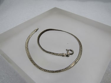Vintage Sterling Herringbone Bracelet, 8.5", Signed with Star & Bars, 1970's-1980's. Unisex