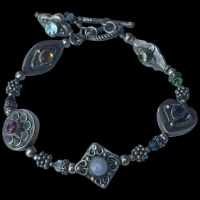 Estate Sterling Silver Double Sided Cabachon Bracelet