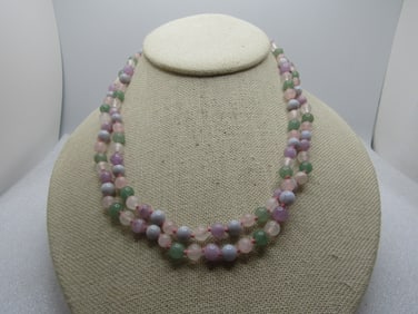 Vintage Beaded Jade & Mixed Stone Necklace, 34", 6mm, Knotted Between, 1970's-1980's