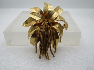 Vintage Floral Blossom Brooch with Foxtail Chain Tassels, 1960's