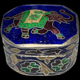Vintage Sterling Silver and Enamel Cloisonne Elephant Trinket/ Pill Box