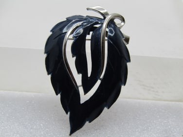 Vintage Dark Navy Leaf Brooch, 1960's-1970's